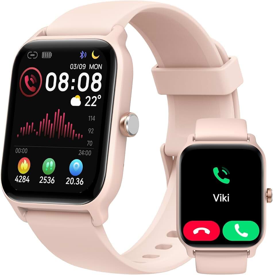 Montre Connectée Femme pour Samsung,iPhone,Android,1.81" Montre Connectée Femme avec Appel Bluetooth,Voix de l'IA,Alexa intégrée,Smartwatch Moniteur de SpO2,Sommeil,Podometre,Calories,IP68-Rose