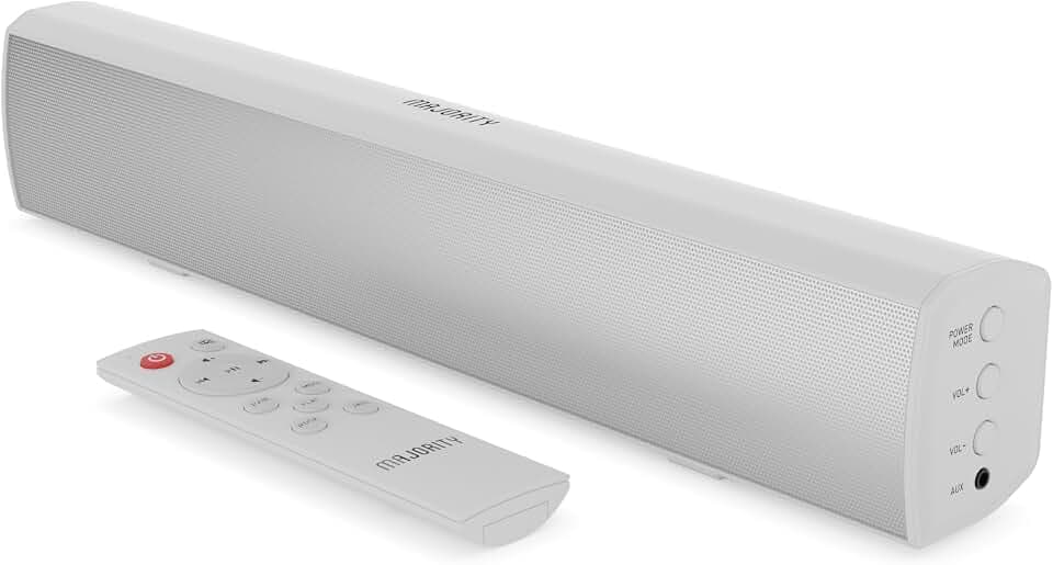Majority Bowfell 50W Barre de Son TV Bluetooth, Enceinte TV Home Cinema 2.0 | Barres de Son avec Entrée Optique, RCA, USB, MP3 et AUX | Réglages Personnalisés de L'égaliseur et Télécommande (Blanc)