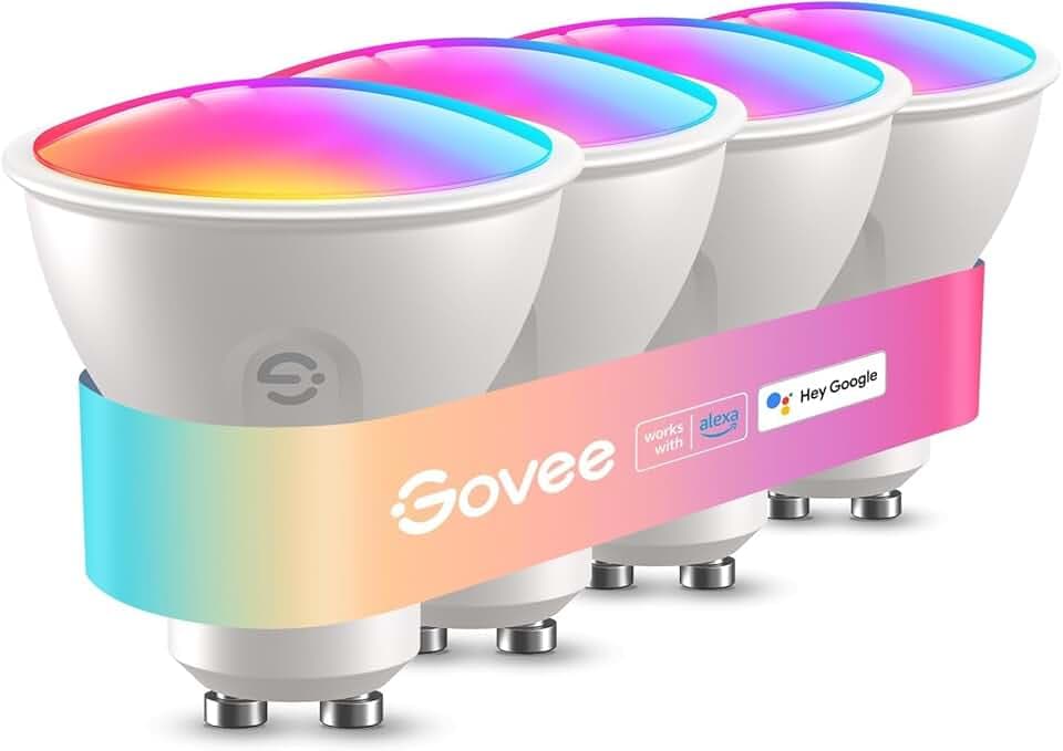 Govee Ampoule Connectée WiFi, Ampoule LED GU10 RGBWW Fonctionne avec Matter, Alexa et Google Home, Lampe GU10 Intelligente 400LM Dimmable, 16 Millions de Couleurs, Synchronisation de Musique, 4 Pack