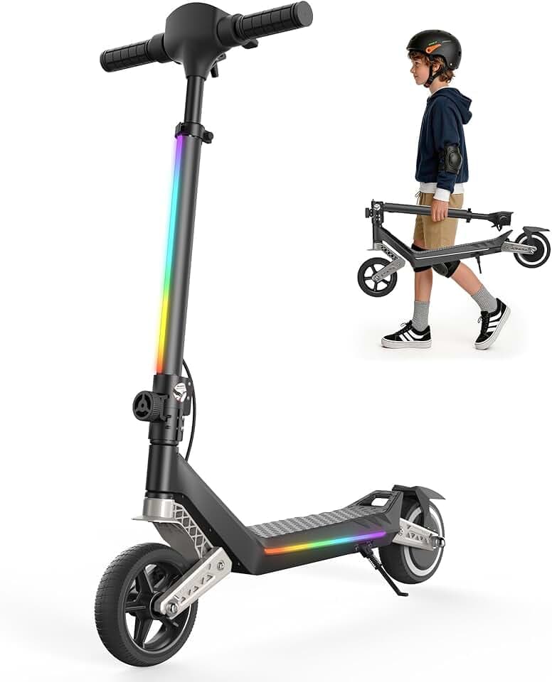 Trottinette Électrique Enfant K6,6-12 Ans,Pneus Pleins 6.5",3 Vitesses 5/10/16 km/h,Double Suspension Avant/Arrière,3 Modes LED,Bluetooth, Autonomie 9 km,Pliable Réglable,Charge Max 70 kg