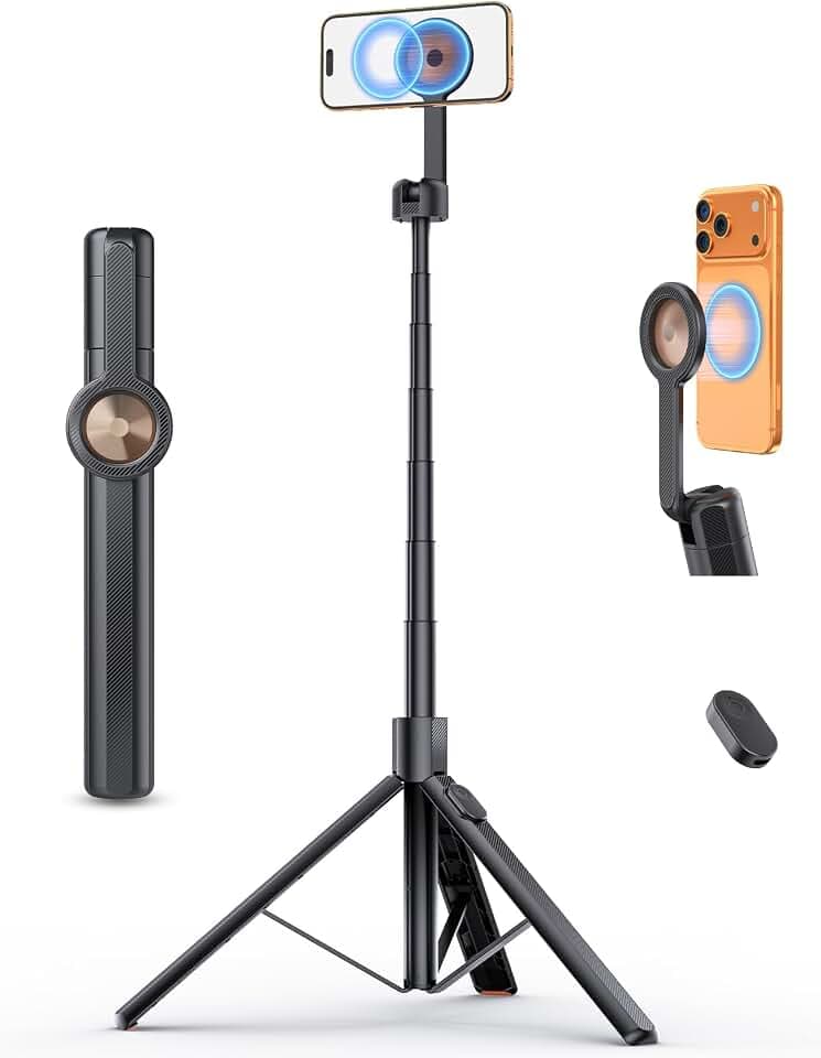 ANXRE 180 cm Magnétique Trepied Smartphone,Perche a Selfie,Kits Photo Vidéo | Télécommande Rechargeable,Portable Trepied Telephone pour Voyage, Vlogging, Vidéo et Création. Compatible avec iPhone/Android