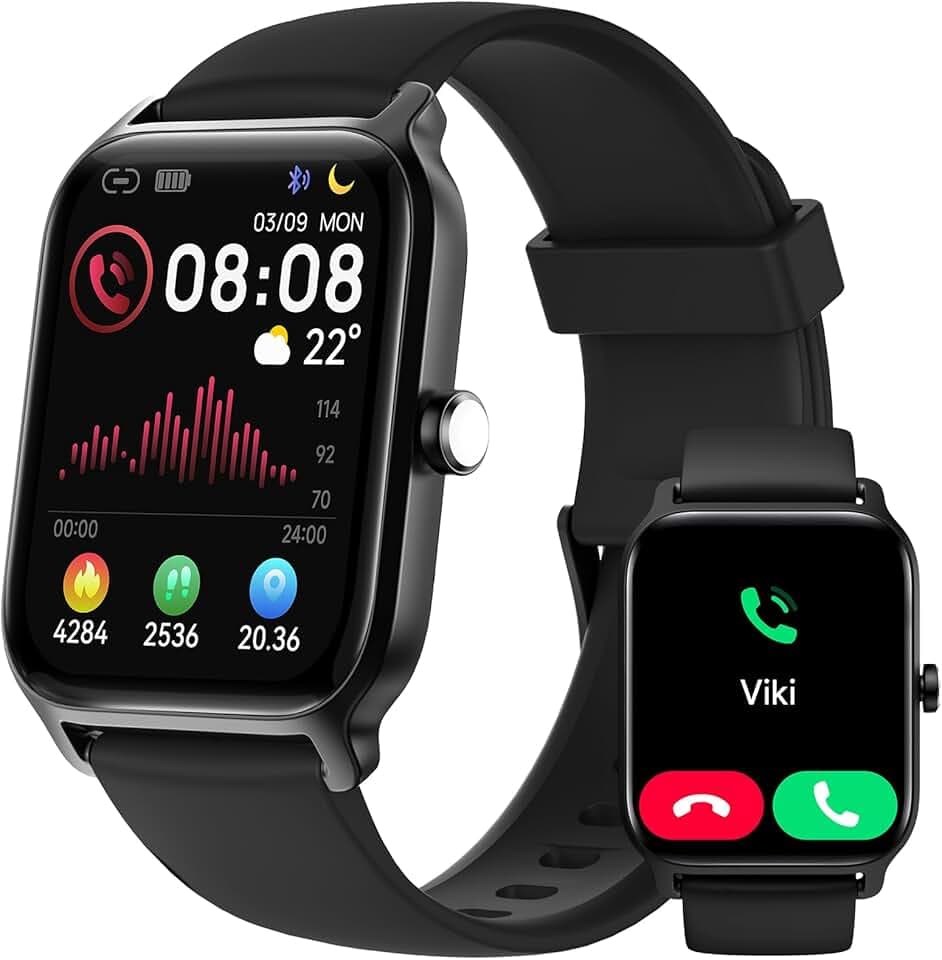 Montre Connectée Homme Femme pour Samsung,iPhone,Android,1.81" Montre Connectée Femme avec Appel Bluetooth,Voix de l'IA,Alexa intégrée,Smartwatch Moniteur de SpO2,Sommeil,Podometre,Calories,IP68-Noir