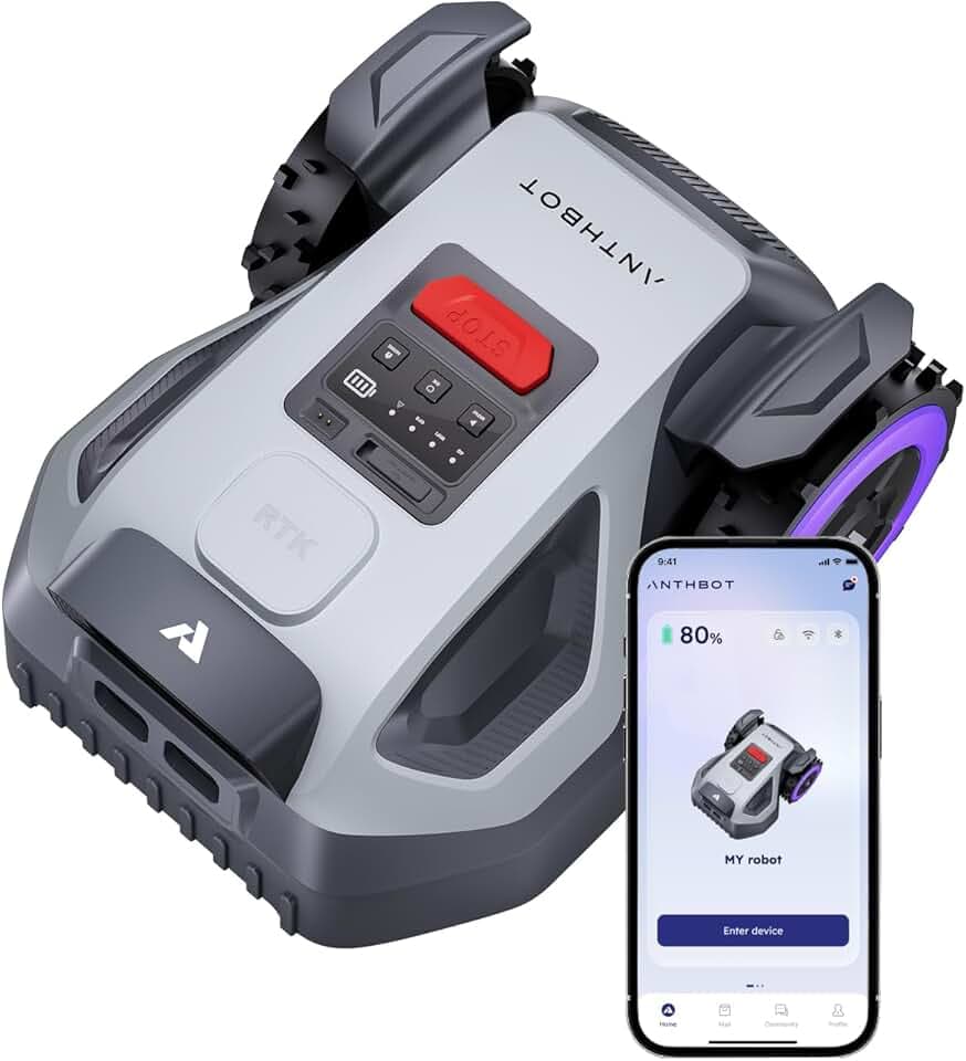 ANTHBOT Tondeuse Robot M5, 500 -700㎡，NetRTK + 4G, Double RTK+Vision IA, ACC Cartographie Automatique, Gestion Multi-zones, Programmation de la Tonte, 150㎡/h, 3-7CM Réglage de la Hauteur de Coupe Global Recycled Standard
