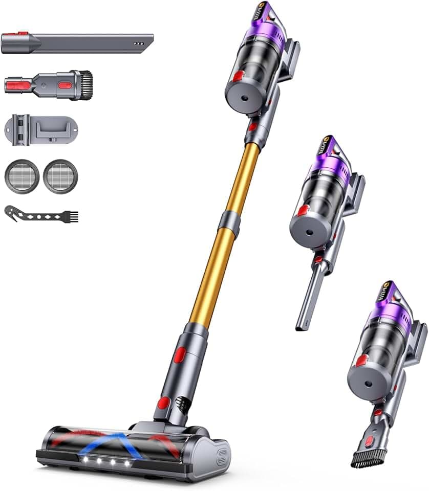 Aspirateur Balai sans Fil 680W/55KPA 75 Minutes Autonomie, Aspirateur sans Fil Puissant avec Écran Intelligent aspirateur Balai Puissant pour Les Poils d'animaux/Tapis/Sols Durs, 2026 Dernier Modèle