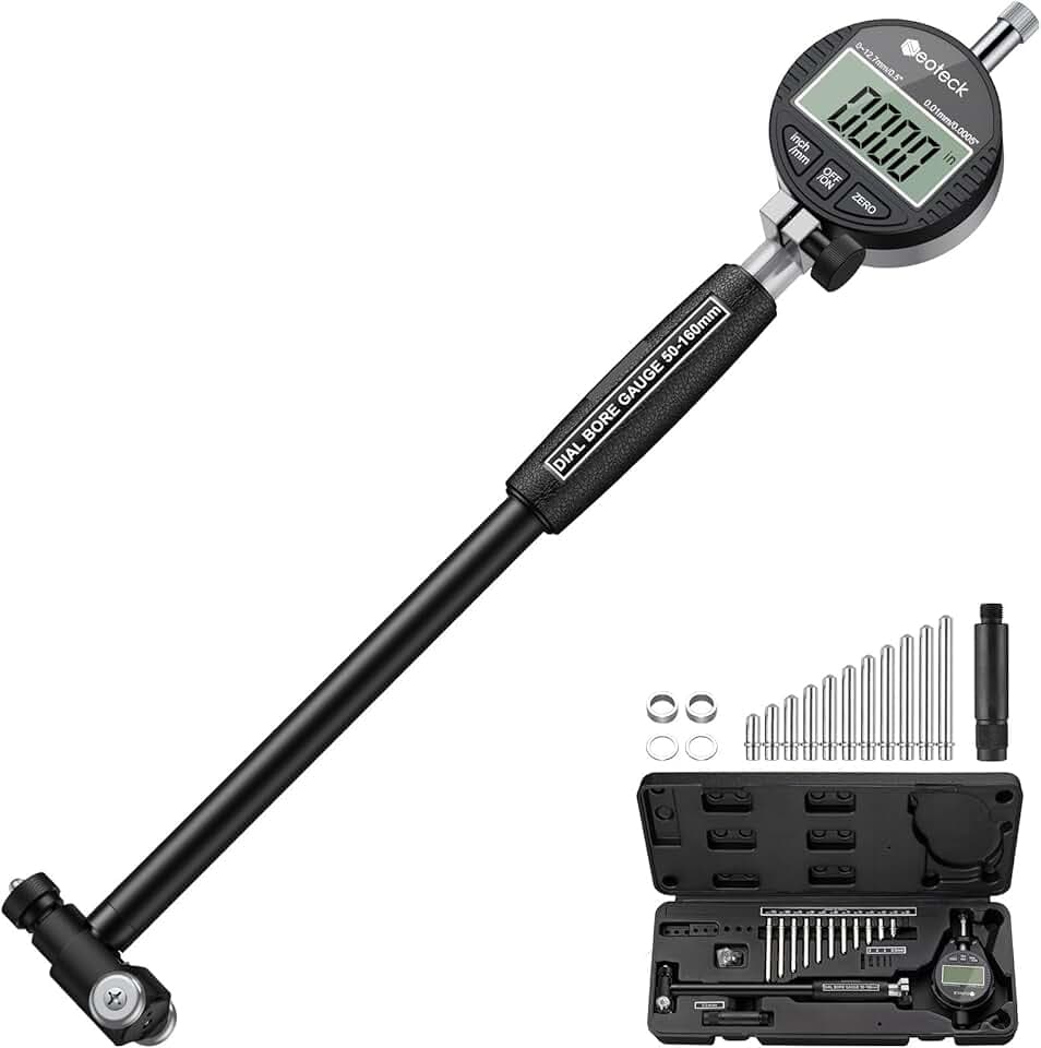 Neoteck 50-160mm Jauge d'Alésage Numérique 12 Têtes Remplaçables Comparateur Intérieur Numérique Précision 0.01mm Mesure de Cylindre Profonde 150mm Outil Métrologie Atelier Auto Global Recycled Standard