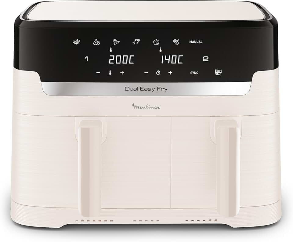 Moulinex Easy fry Collection Ivoire, 8L, Jusqu'à 8 personnes, 6 Programmes intuitifs, Air Fryer, Repas complet, synchronisation, Économie d'énergie, Application dédiée, EZ901AF0