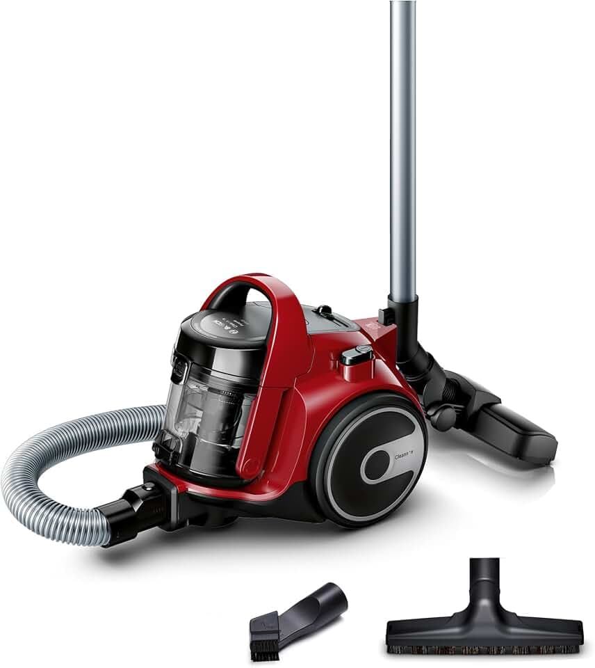 Bosch BGC05AAA1 Série 2 - Aspirateur traîneau sans sac, rayon 9 m | Aspiration puissante, filtre hygiénique PureAir, rangement facile du tuyau, compact et léger