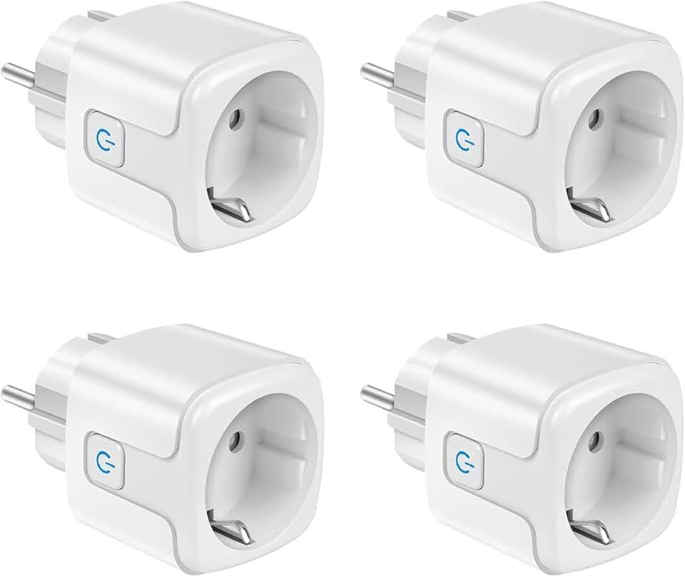 Prise Connectée WiFi, 2,4 GHz Prise Intelligente, 16A Type F, Suivi de consommation, Commande Vocale, Télécommande, 4 Pack Smart Plugs, Compatible avec Alexa, Google Home, Smart Life