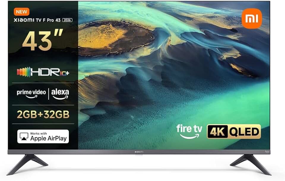 XIAOMI TV F Pro 43, 101 cm (43 Pouces), 4K UHD QLED, Smart TV, Fire TV, Contrôle Vocal Alexa, HDR10+, MEMC, 2Go+32Go, Compatible avec AirPlay