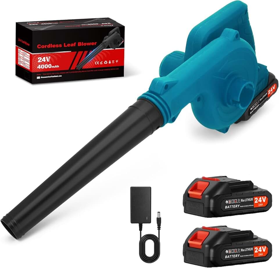 Souffleur sans Fil 24V – Puissant et Léger pour Jardin, Voiture, Atelier | Moteur Brushless 20 000 tr/min, 40 min, Poignée Antidérapante, Multi-usages Feuilles/Neige/Poils, Chargeur+Embout Inclus