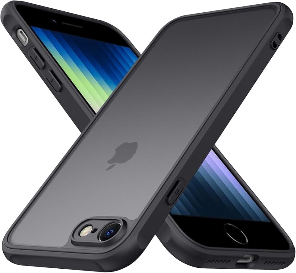 Coque Mat pour iPhone SE 3/2 (2022/2020), iPhone 8/7, Coque de Protection Antichoc Translucide pour iPhone 7/8/SE (Noir)