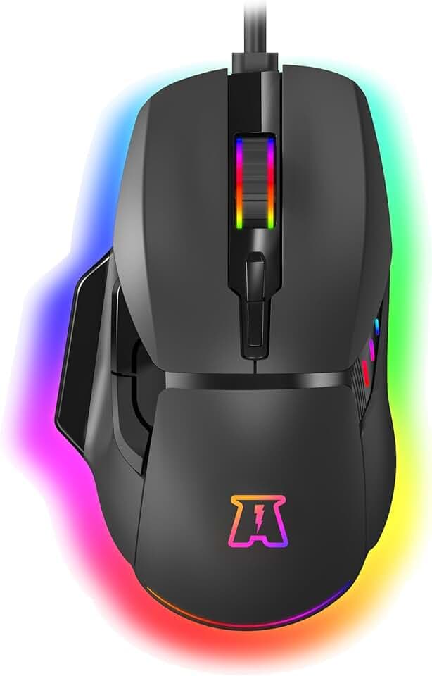Akuma - Souris Gaming Filaire Otaku M05 12800DPI, Souris Gamer Rétroéclairage LED RGB,Capteur Optique de 1200 à 12800 DPI,7 Boutons,Programmable,Confortable et Légère,Compatible PC/PS4/PS5/Xbox -Noir
