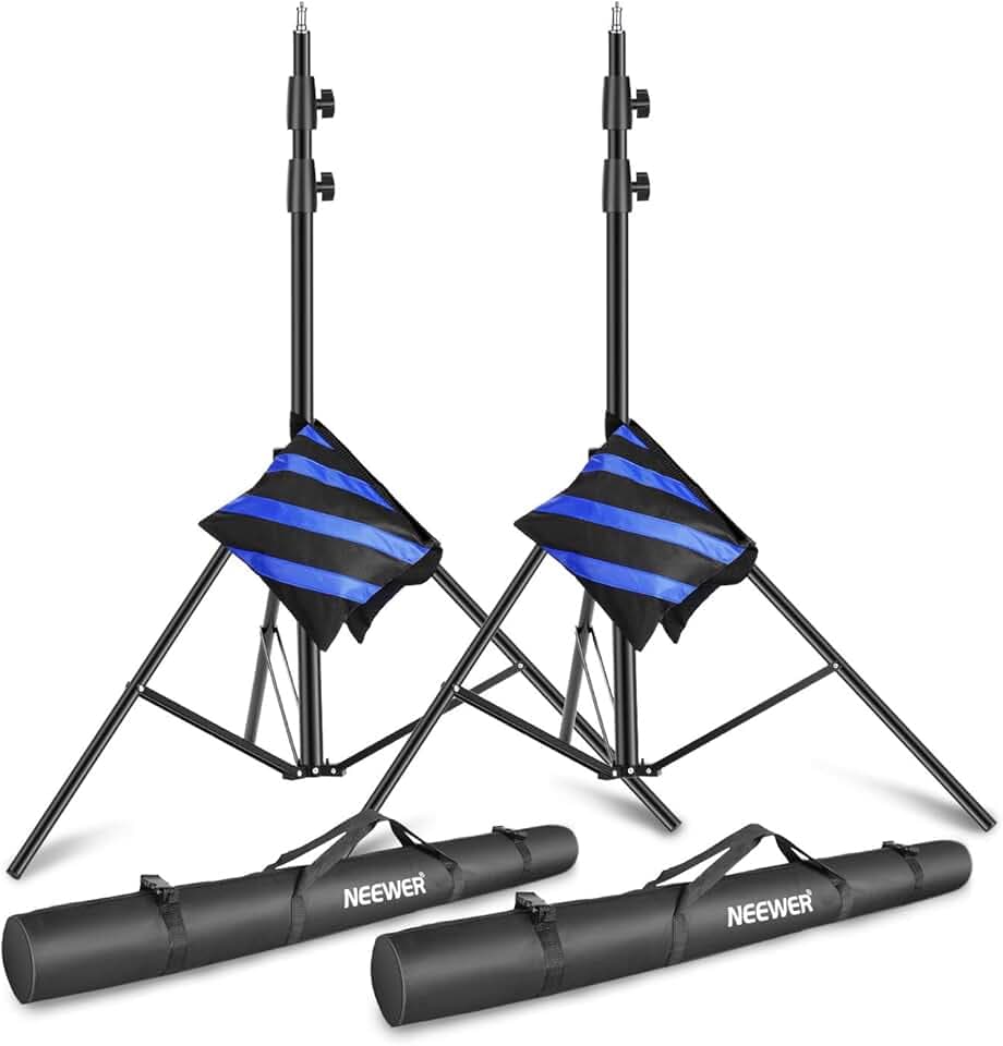 Neewer Support Trépied d'Eclairage 3 m Lot de 2 - Pro Pied Robuste à Amortisseurs à Ressort,Colliers Métalliques,Noir,avec Sac de Transport et Sac de Sable pour Photo Vidéo HTC VIVE