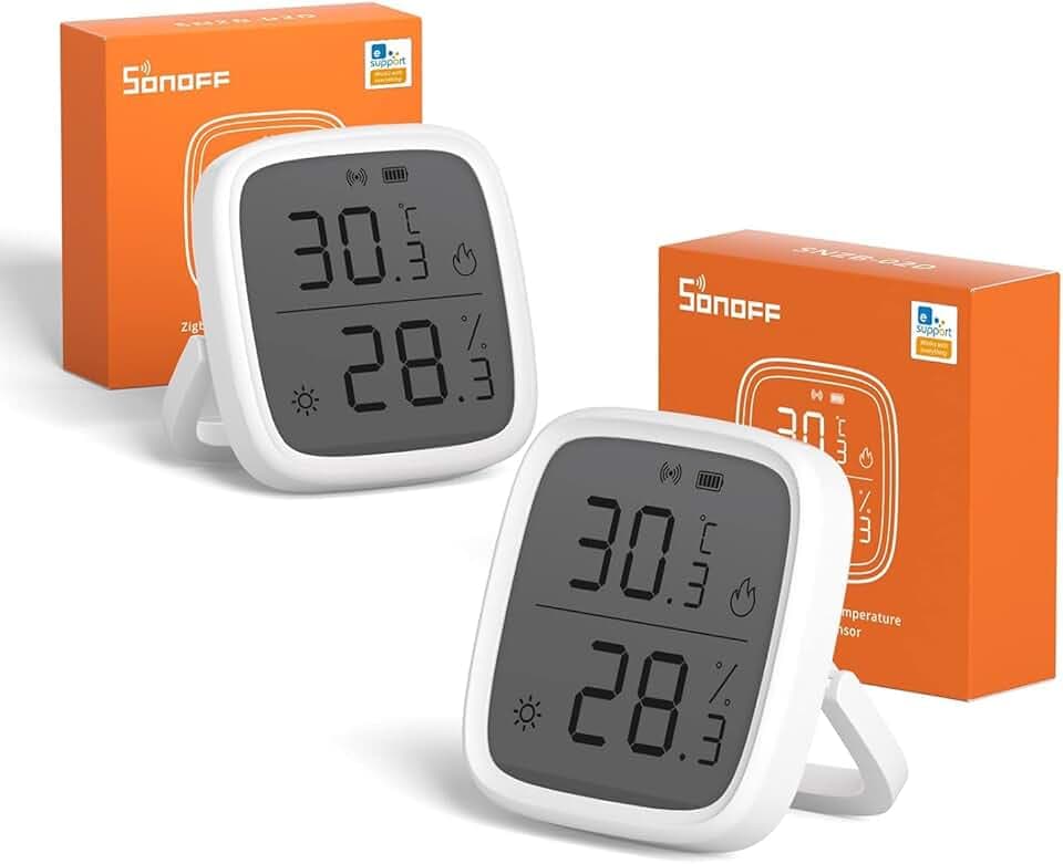 SONOFF SNZB-02D Mini Capteur ZigBee de Température et d'humidité, Thermomètre Hygrometre Intérieur, Affichage sur écran LCD, Compatible avec Alexa/Google Home, 2 Pack