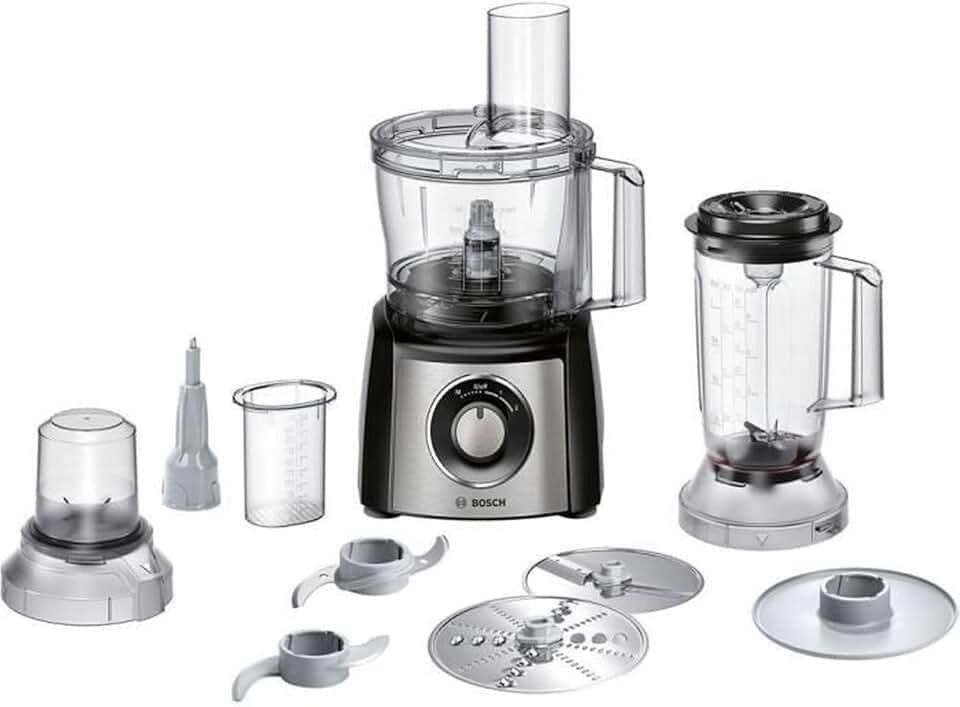 Bosch MultiTalent 3 MCM3501M – Robot de cuisine polyvalent avec plus de 50 fonctions – 800 W – Capacité de 2,3 L – Couleur : Noir/Inox brossé