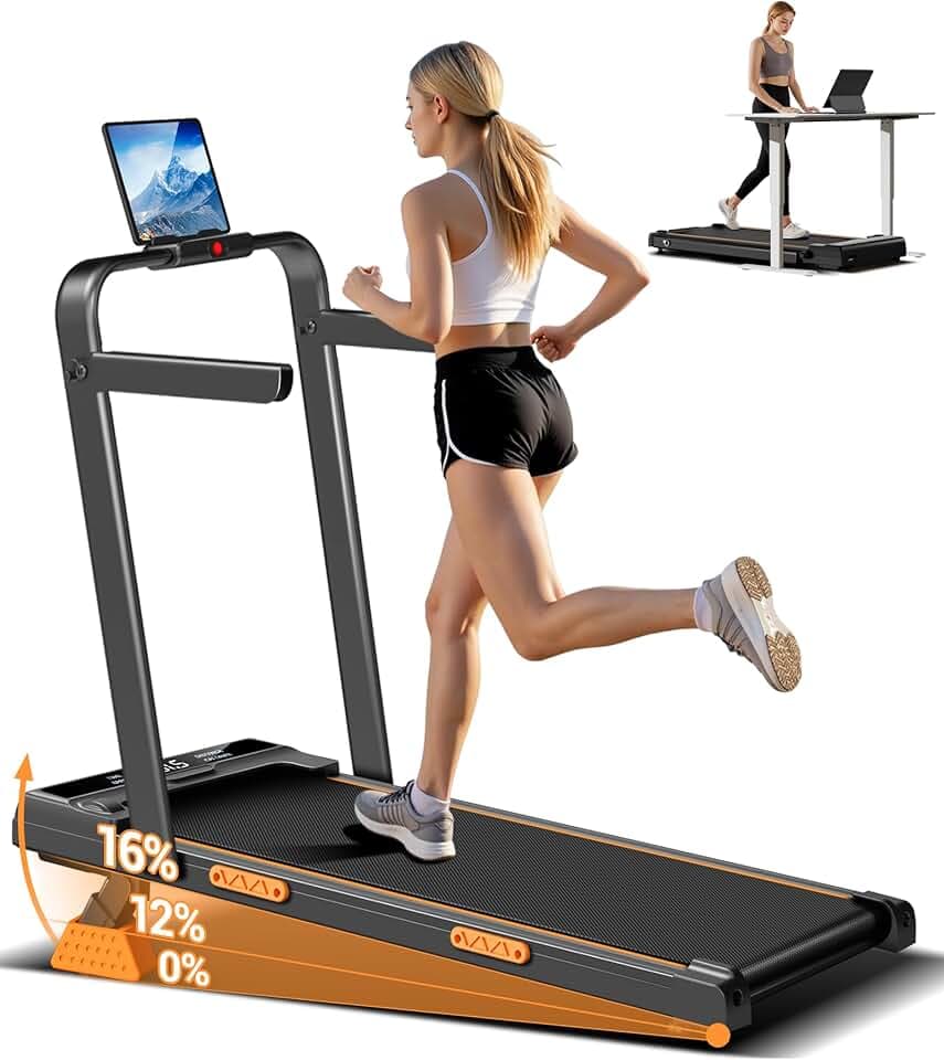 LONTEK Tapis de Marche Pliable Inclinable 16%, 10km/h Tapis de Course Pliable Inclinable, avec Affichage LED, Télécommande, 3.0 HP Treadmill Walking Pad, Tapis de Marche Bureau, 136KG Max Charge