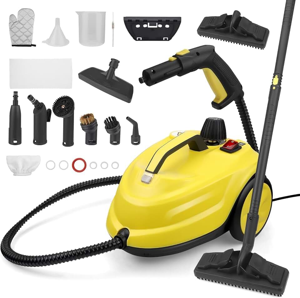 Nettoyeur Vapeur, Haute Pression Nettoyeur Vaporisateur : 5 Bar, 2000W, 2L, Haute Température Puissant Balai Vapeur, Élimine Graisses, Taches, Pour Salon, Cuisine, Salle de Bain