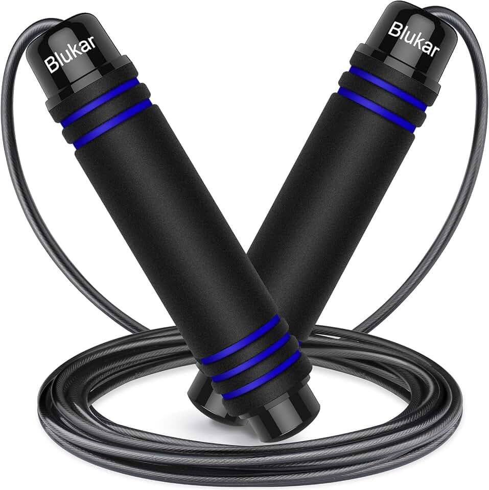 Blukar Corde à Sauter, Speed Jump Rope Réglable pour Hommes & Femmes | Roulements à Billes en Acier, Poignées Antidérapantes en Mousse, Câble en Acier pour Fitness, Crossfit, Sport, Boxe, GYM -3M