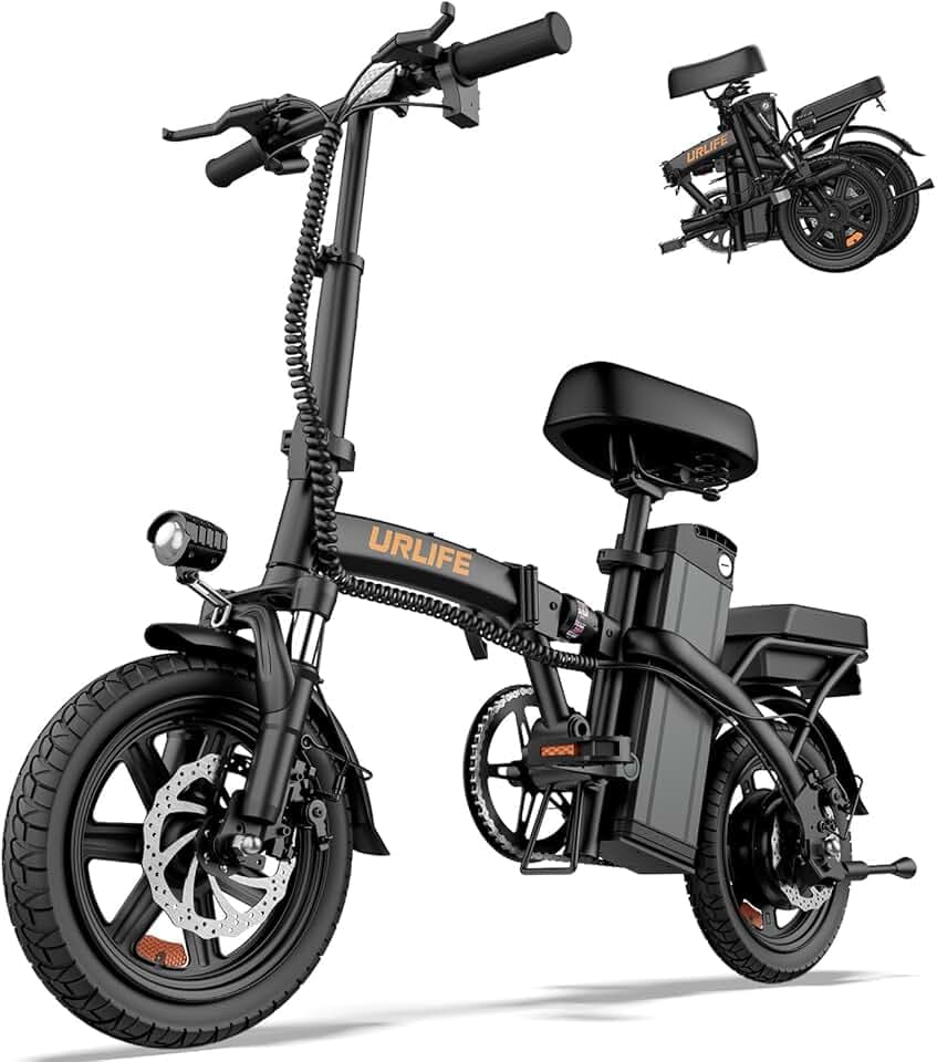 URLIFE Vélo Électrique Pliant, 14" Électrique avec Batterie au Lithium Amovible 48V7.5Ah, Vélo Électrique Pliable avec Pédalage Assistance, Moteur 250W, Mini Ebike Autonomie 40-60km pour Adulte