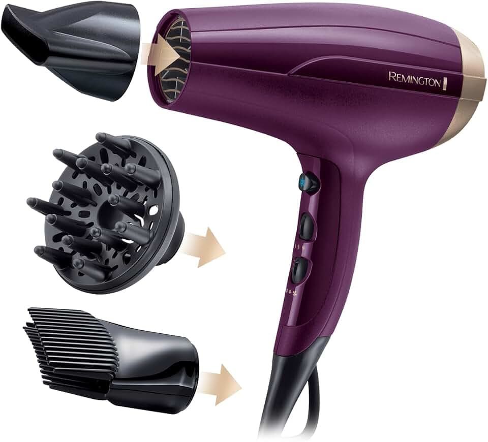 Remington Sèche-cheveux Ionique rapide & Volume, Your Style (2300W, léger, versatile, ionique, brillance sans frisottis, set de coiffure avec concentrateur, diffuseur, peigne volume) D5219