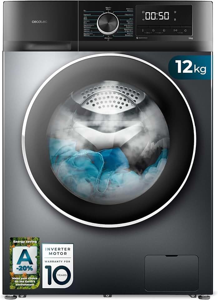 Cecotec Lave linge Frontal Bolero DressCode 7150 Inverter A, Machine à laver 7 kg, 1400 tr,min, 12 programmes, classe A, Inverter Plus, Steam Max, Drum Clean, départ différé, sécurité enfant