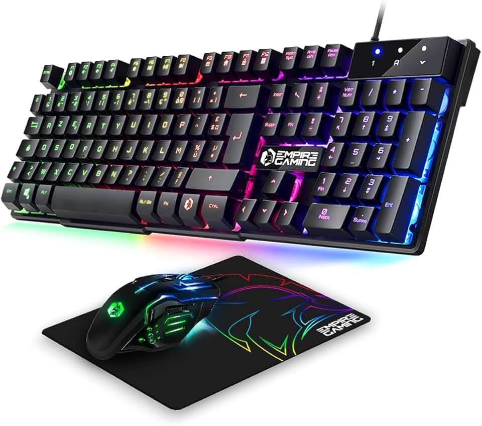 EMPIRE GAMING - Pack MK800 Filaire - Clavier Gaming AZERTY (Layout Français) RGB 105 Touches 19 Touches Anti-Ghosting - Souris Gamer 2400 DPI - Tapis de Souris - PC PS4 PS5 Xbox One/Series Mac
