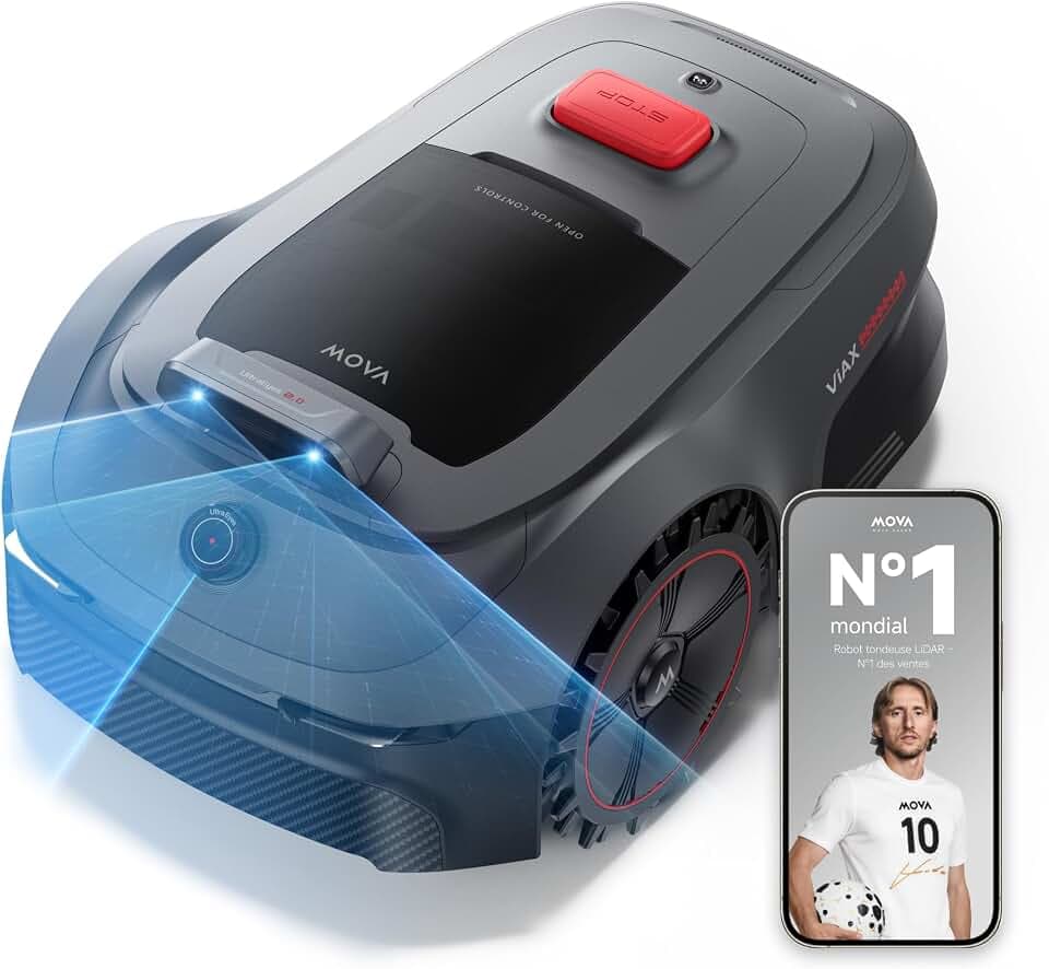 MOVA ViAX 500 Robot Tondeuse sans Fil périphérique,LiDAR 360°&Double Vision | Recommandé 600 m², Cartographie à Assistance IA, évitement d’Obstacles, trajectoire U, Coupe des Bords, Contrôle App