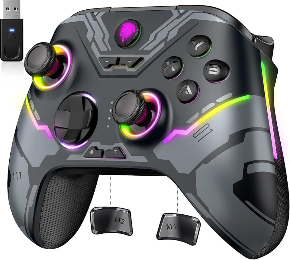 EasySMX Manettes PC Switch Téléphone Portable Sans Fil RGB Rétroéclairée, X15 Manette Switch Sans Fil Rechargeable Bluetooth, Manette pour Mobile Android iOS, Android TV Box et Tesla, Noir