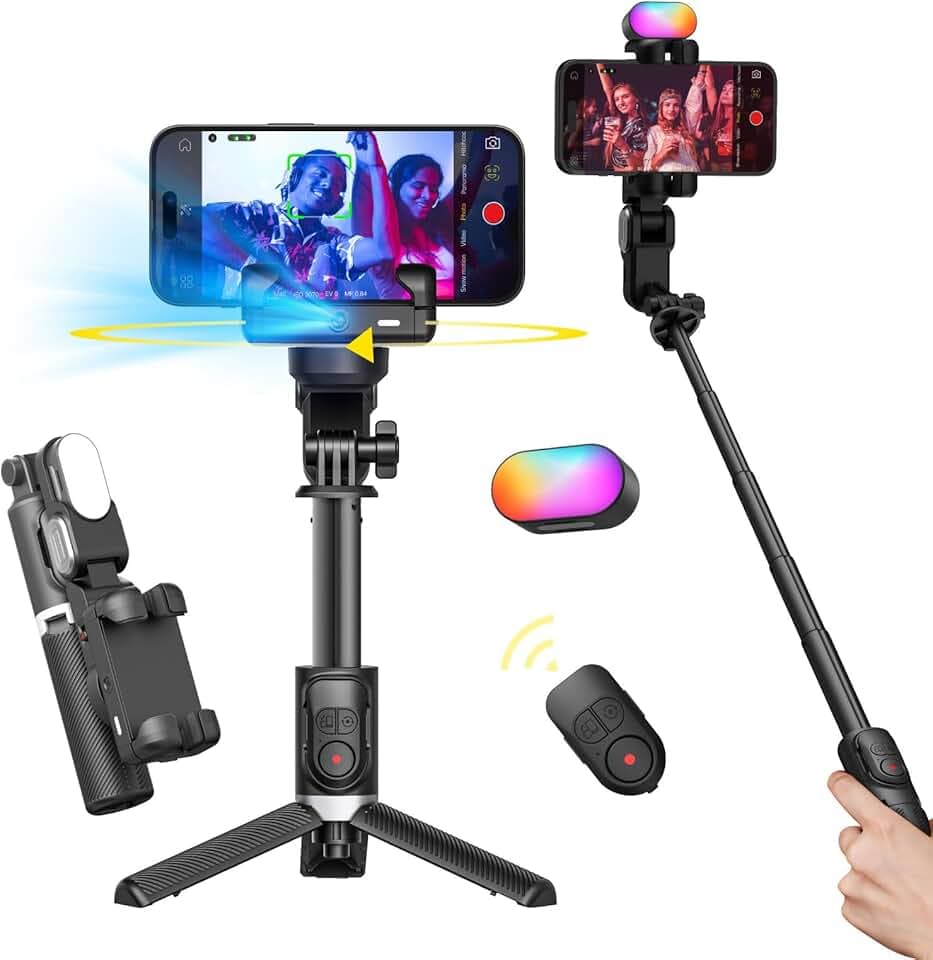 AOCHUAN Stabilisateur Gimbal 4-en-1 pour Smartphone - Rotation 360°, Trépied Selfie, Suivi Visage Auto, Télécommande sans Fil (iPhone/Android) - Compatible TikTok/Youtube/Vlogs - Modèle M1 Pro Noir