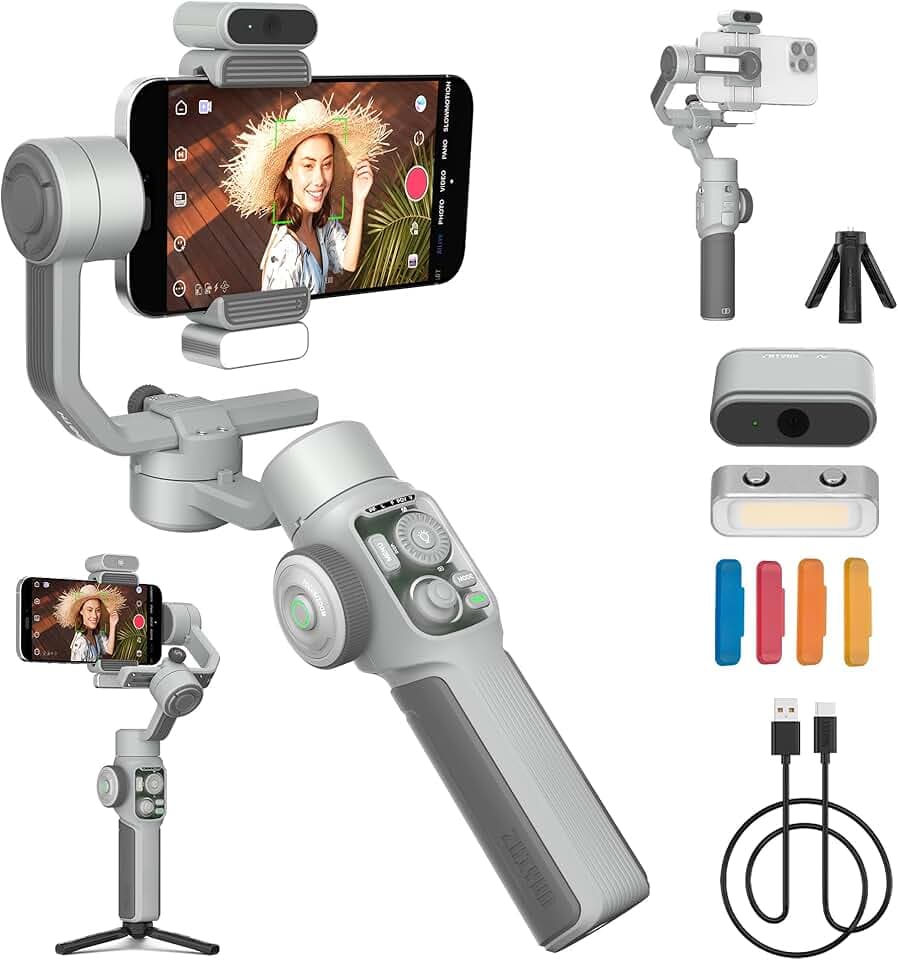 ZHIYUN CINEPEER Smooth 5E Combo Stabilisateur Smartphone, Suivi Intelligent par AI, Lumière de Remplissage Magnétique & Intégré, Édition Intelligente, Télécommande Apple Watch