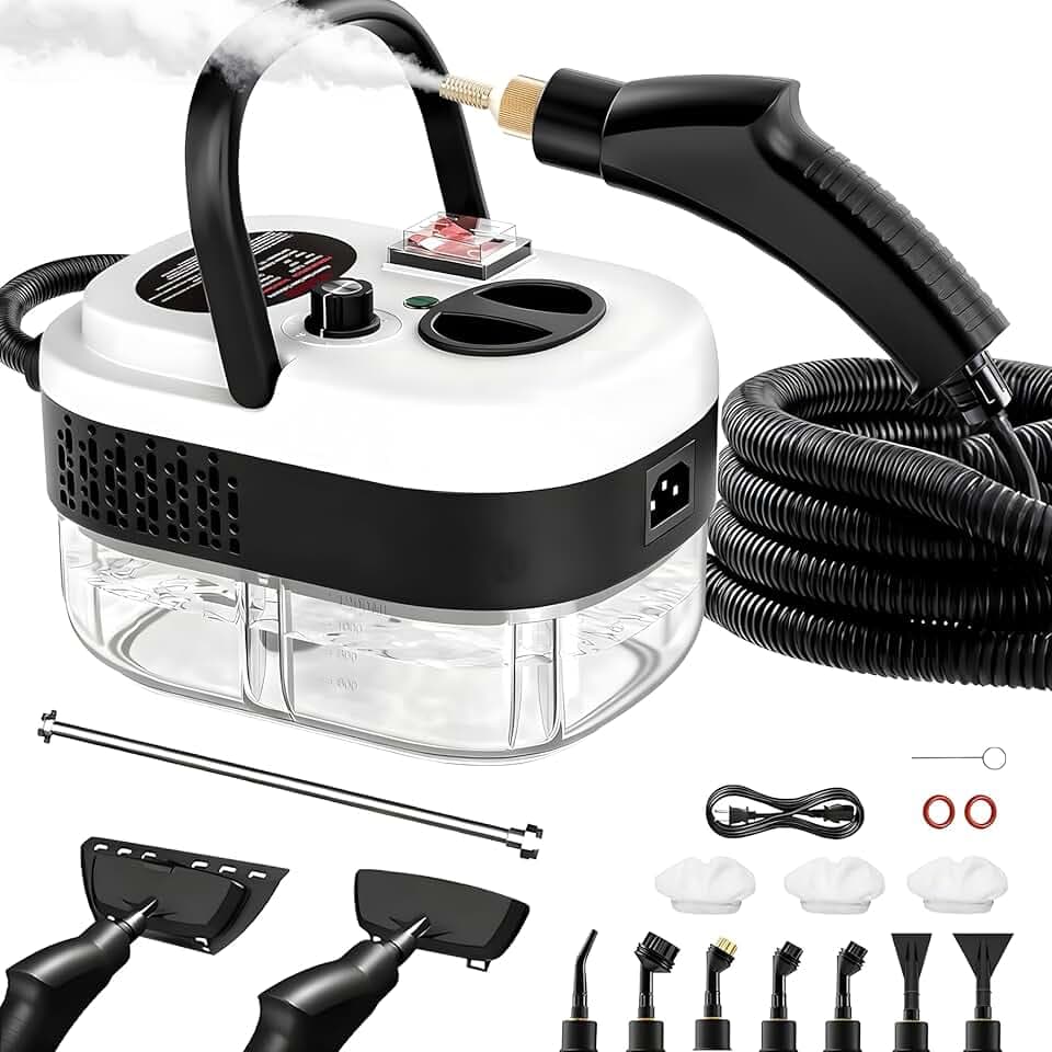 Nettoyeur à vapeur manuel 6 niveaux réglables, chauffe 10–15s, réservoir 1,2 L, 15 accessoires, nettoyeur haute pression sans chimie cuisine salle de bains sols voitures vitres