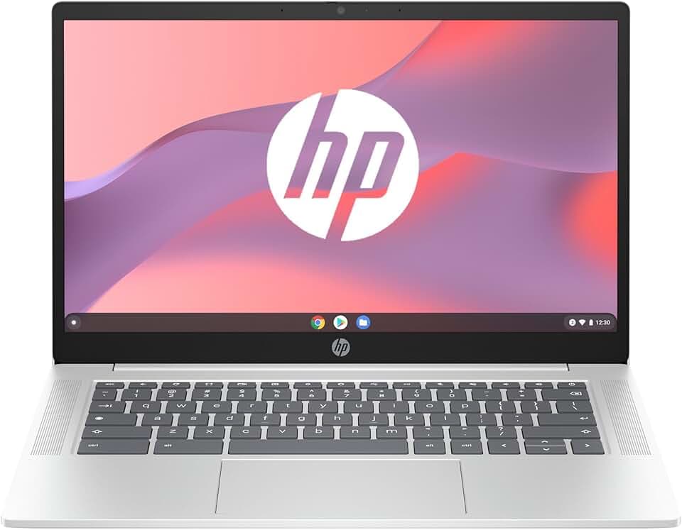 HP Chromebook 14a-nf0002sf Ordinateur Portable 14" HD, PC Portable (Intel Celeron N100, RAM 4 Go, eMMC 64 Go, Intel UHD Graphics, Chrome OS), Laptop Gris, Clavier AZERTY