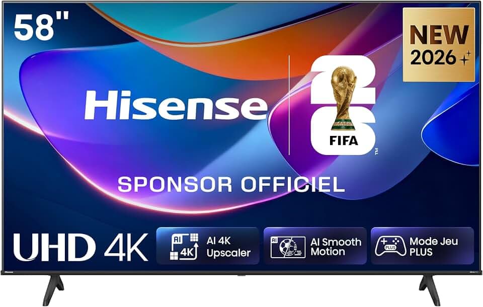 Hisense 58A6S - TV 2026 4K UHD 58" (146 cm), Smart TV HomeOS U9.5, Dolby Vision HDR, Game Mode Plus (VRR 60Hz), DTS Virtual:X, Alexa Intégrée, Noir
