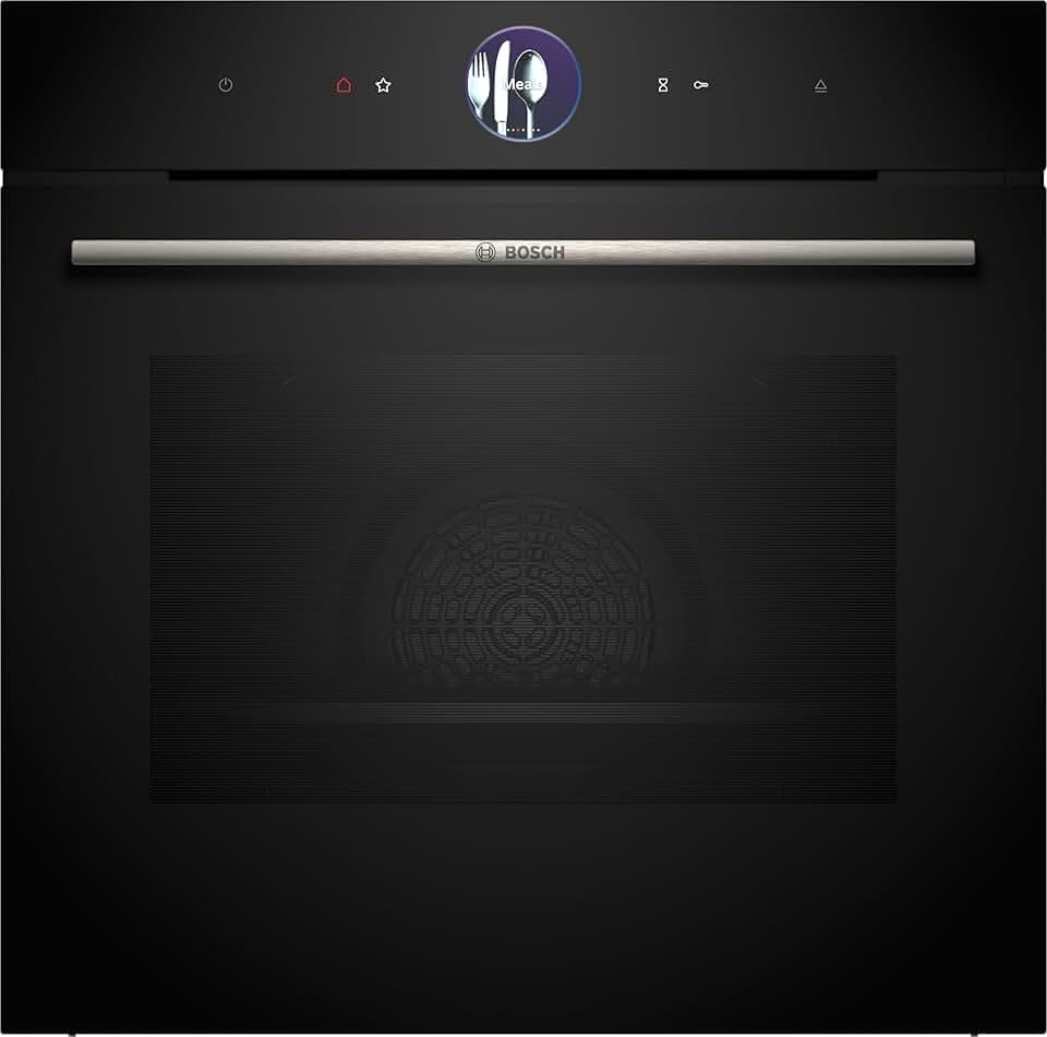 Bosch HRG7764B1 Série 8 - Four vapeur encastrable, Pyrolyse, Air Fry | Noir, Home Connect, Anneau de commande digital, Ecran TFT tactile, Steam Boost Function