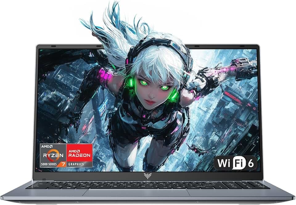 2026 PC Portable 15.6 Pouces, Ordinateur Portable Gamer ave Ryzen 7 5700U (jusqu'à 4.3GHz) 8C/16T, 16GB RAM DDR4*2 + 512GB SSD M.2, 1080 FHD, BT5.2, USB3.2, Type-C, HDMI, Rapide 65W, WiFi 6