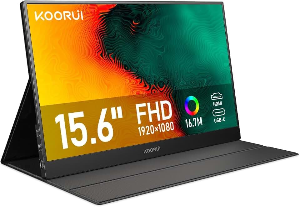 KOORUI Ecran Portable 15,6" IPS 60Hz HDMI USB Type C Haut-parleurs Intégrés | Plug-and-Play, FHD 1920x1080, Moniteur pour PC, Laptop, Xbox,Mac, PS 3/4/5, Eye Care