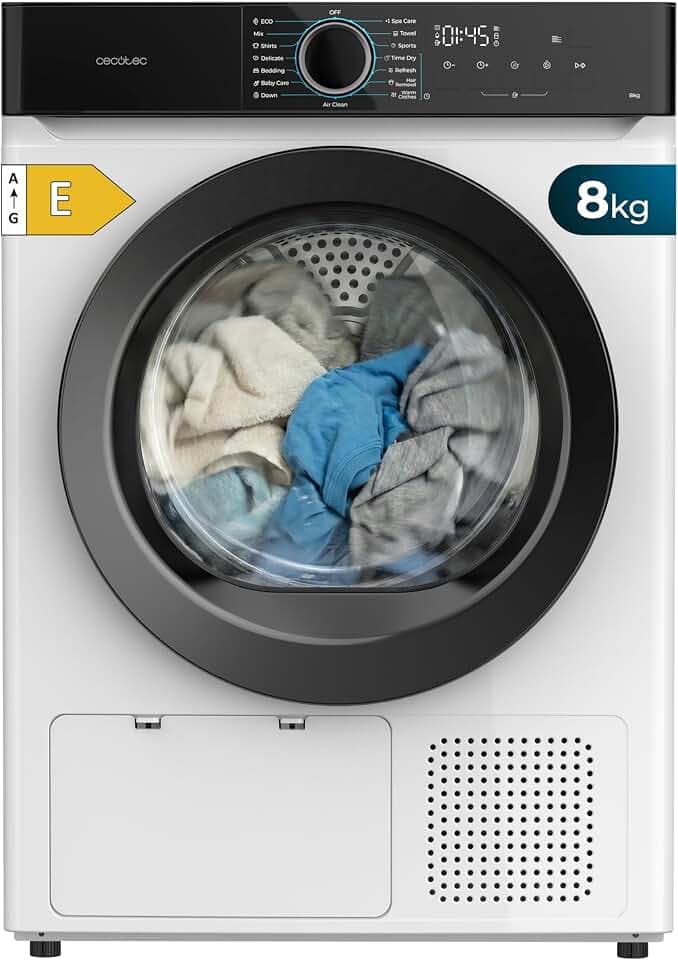 Cecotec Sèche-Linge à Pompe à Chaleur 8 kg Bolero Dresscode Dry 8180. 650 W, Classe E (Ancienne A++), Faible Consommation, 15 Programmes, SpaCare, Anti-Froissage, Accessoire pour Chaussures, Blanc