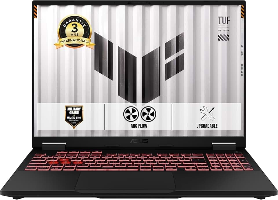 ASUS TUF Gaming A16-TUF608UH-RV054W 16 Pouces FHD Plus 165Hz Pc Portable (Processeur AMD Ryzen 7 260, 16GB DDR5, 512GB SSD, NVIDIA RTX 5050) Windows 11 Home – Clavier AZERTY