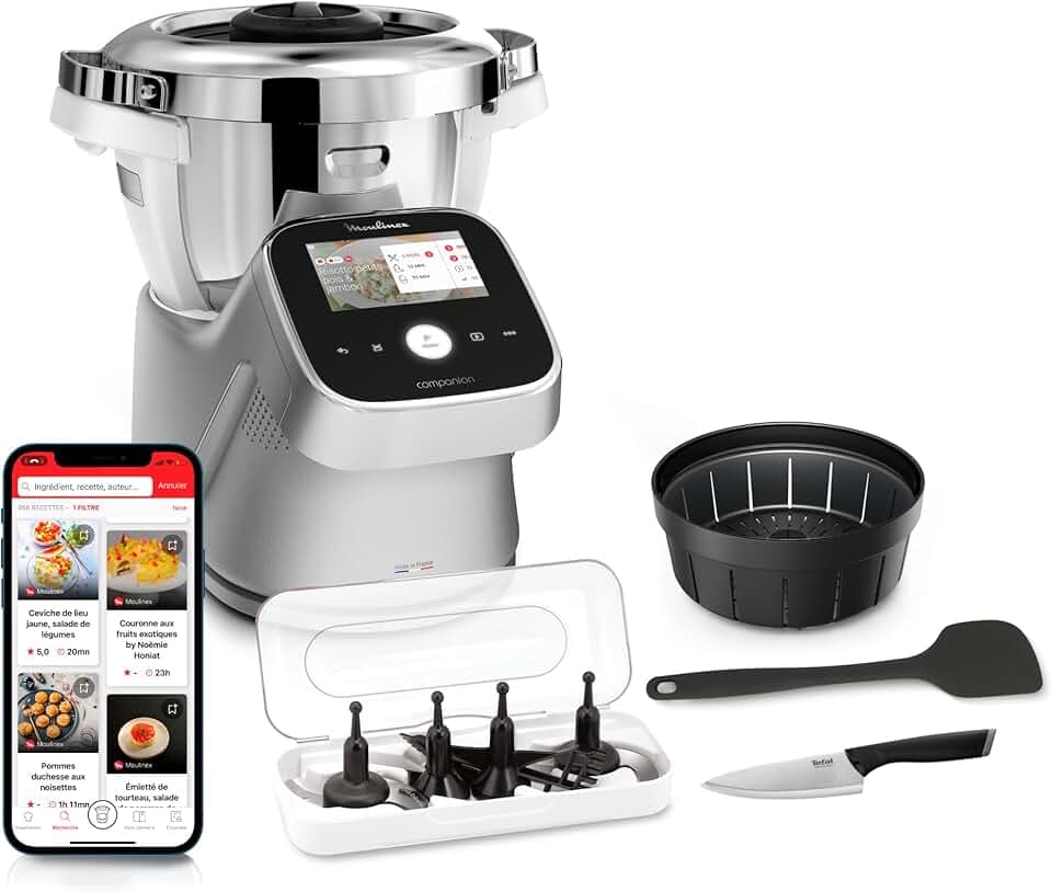 Moulinex I companion touch Pro, Robot cuiseur, 18 modes, 4,5 L, Balance intégrée, Idées de recettes illimitées, Ecran tactile, application exclusive gratuite HF93CCF0, Argent
