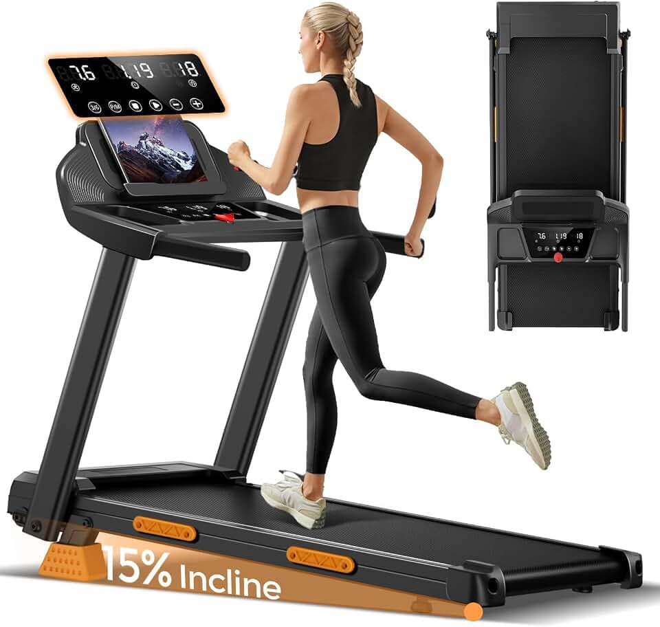 CURSOR Tapis de Course Pliable Inclinable 15% | Tapis de Marche Inclinable 12KM/H,Treadmill Home avec moteur 3.0CV et affichage LED, Charge max. 136KG