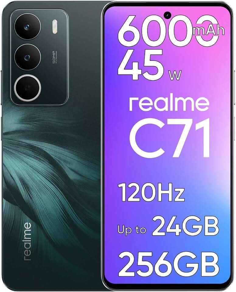 realme C71 Smartphone, 8GB RAM 256GB ROM Téléphone Portable, 6.67" Écran 120Hz, Batterie 6000mAh et Charge Rapide 45W, Appareil Photo 50MP, Double SIM NFC, Lecteur Empreinte Latéral, Vert
