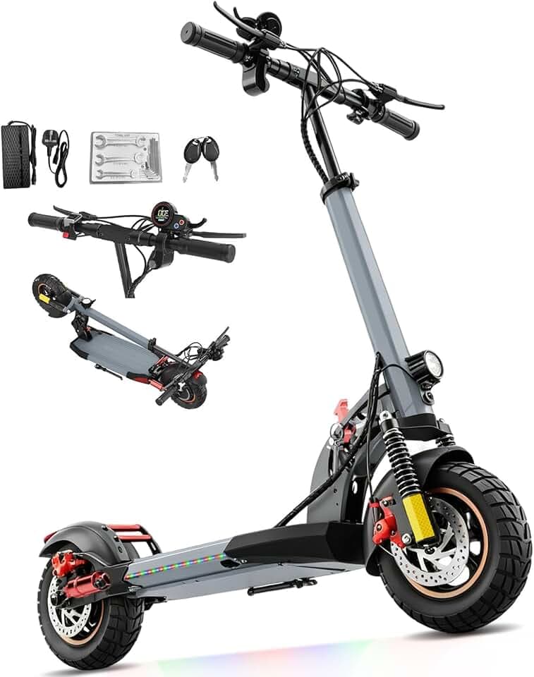 800W Trottinette Électrique Adulte 10" Tout Terrain Trotinette Electrique Pliable Autonomie 30-40KM Escooter Double Suspension Double Frein