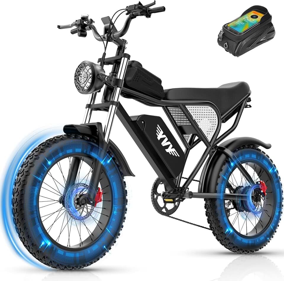 YVY Vélo Électrique, Batterie Amovible 20/40Ah, Autonomie 120km/150km/300km, Fat Bike Électrique, VTT Électrique 7 Vitesses, E-Bike Double Suspension, Double Disque, Écran LCD