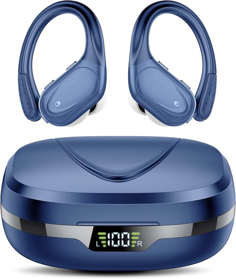 Ecouteurs Bluetooth sans Fil Sport, 60H Casque 5.3 avec CVC8.0 Antibruit, Ecouteurs sans Fil avec 4 ENC Mic, IPX7 Étanche Oreillette Bluetooth, Écouteurs pour Running Bleu Clair