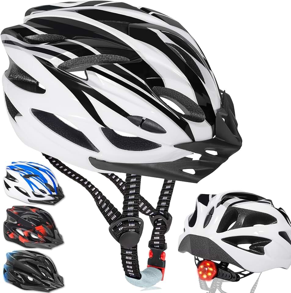 Casque de Vélo pour Adultes Unisexe avec Éclairage LED 3 Modes, Léger, Réglable, Visière Amovible, pour VTT et Vélo de Route, Design Élégant, Taille 58-62 cm