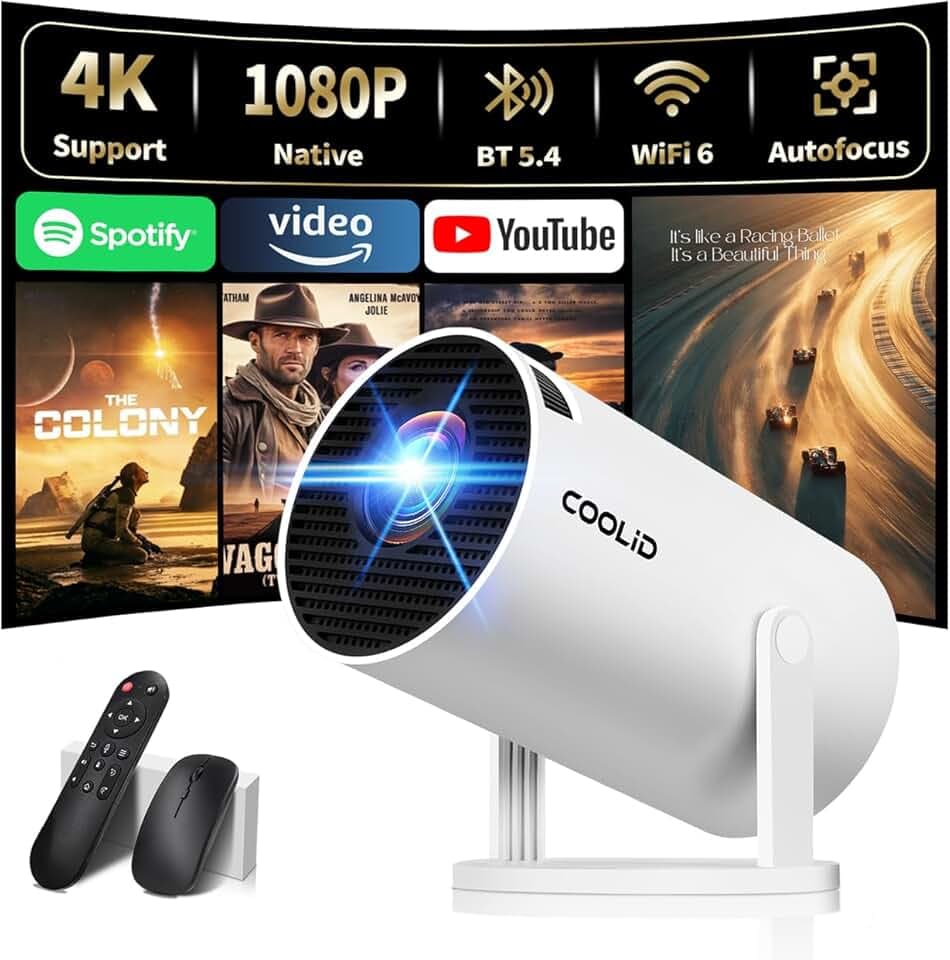 [Apps intégrées & 2026 Upgraded] Mini Vidéoprojecteur Supporte 4K 1080P avec 5G WiFi 6 Et BT 5.2 Le Projecteur Soutien Rotation 180° Portable Projecteur Video Applicable Laptop/HDMI/TV Stick,Blanc