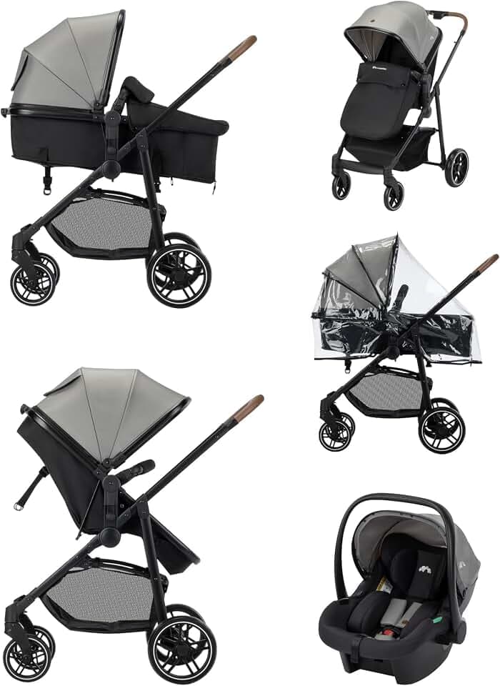 Bebeconfort Haze Trio Lux, Poussette 3-en-1 Avec Siège Auto Bébé (i-Size), 0-4 ans (max. 22 kg), Unité de Siège 2-en-1, Position Allongée, Pliage Compact, Poussette Trio Légère, Tinted Grey