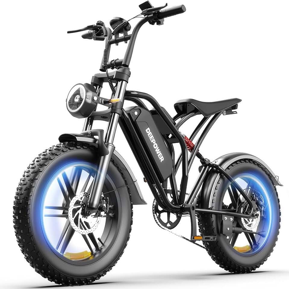 DEEPOWER S20 Vélo Électrique pour Adultes, Ebike avec Batterie Amovible 48V 20Ah, Autonomie 55-120 KM, E-Bike avec Pneus Fat 20 Pouces, 7 Vitesses, Suspension Complète