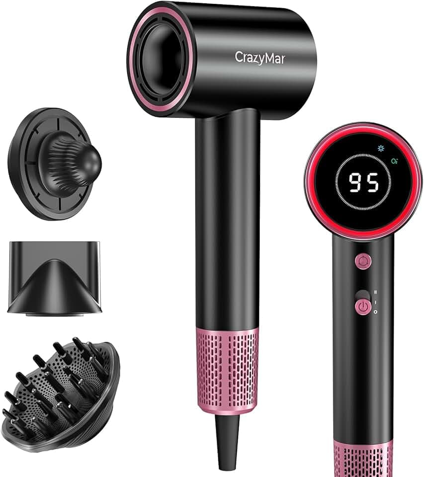 Seche Cheveux Ionique,180 000 tr/min Sèche Cheveux Professionnel–Séchage 5X Plus Rapide,Léger & Compact,4 Température,Protection Contre la Surchauffe et Faible Bruit (Noir)