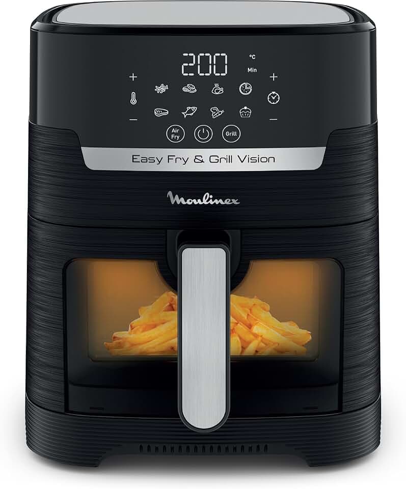 Moulinex Friteuse sans huile + Gril, Fenêtre amovible, Capacité XL 4,6 L, Jusqu'à 6 personnes, Air Fryer, Écran tactile, 8 programmes automatiques, Easy Fry & Grill Vision, EZ506820
